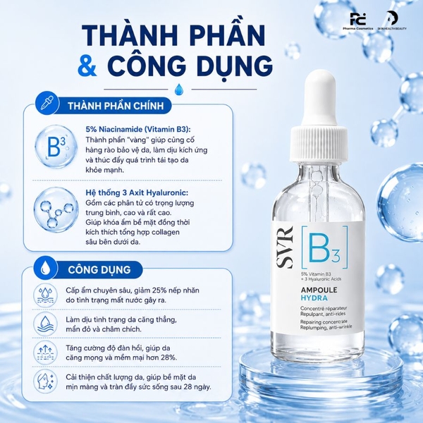 SVR [B3] Ampoule Hydra: Tinh Chất Phục Hồi, Cấp Ẩm Và Chống Lão Hóa Chuyên Sâu