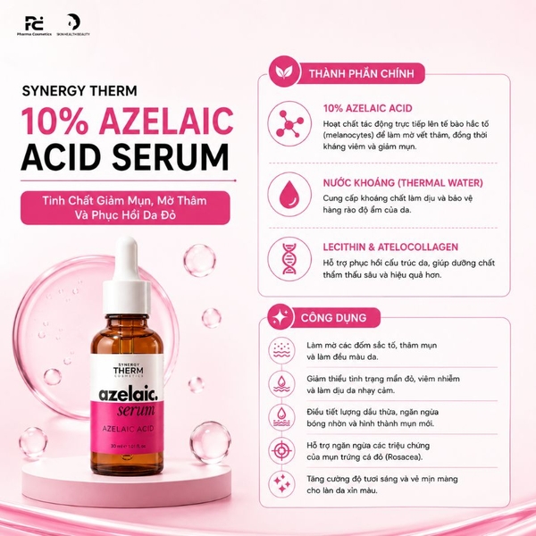 Synergy Therm 10% Azelaic Acid Serum: Tinh Chất Giảm Mụn, Mờ Thâm Và Phục Hồi Da Đỏ