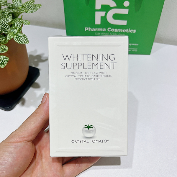 CRYSTAL TOMATO WHITENING SUPPLEMENT / VIÊN UỐNG CÀ CHUA TRẮNG SÁNG DA VÀ MỜ THÂM NÁM (THUẦN CHAY)