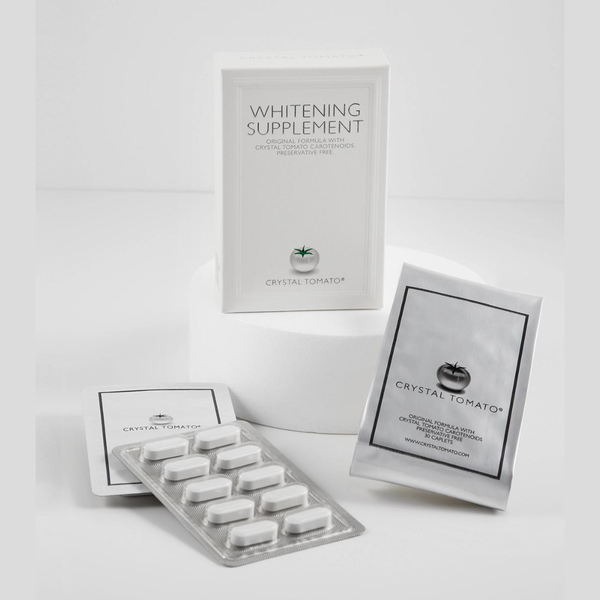 CRYSTAL TOMATO WHITENING SUPPLEMENT / VIÊN UỐNG CÀ CHUA TRẮNG SÁNG DA VÀ MỜ THÂM NÁM (THUẦN CHAY)