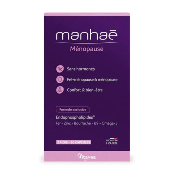 MANHAÉ MÉNOPAUSE: Viên Uống Hỗ Trợ Nội Tiết Tố Nữ Pháp - Giảm Bốc Hỏa, Khô Hạn & Làm Chậm Lão Hóa