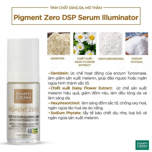 MARTIDERM PIGMENT ZERO DSP SERUM ILLUMINATOR / TINH CHẤT LÀM SÁNG DA, MỜ THÂM, DUY TRÌ SAU ĐIỀU TRỊ HYDROQUINONE