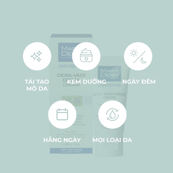 MARTIDERM SKIN REPAIR CICRA VASS CREAM / KEM DƯỠNG TÁI TẠO & PHỤC HỒI DA NHẠY CẢM