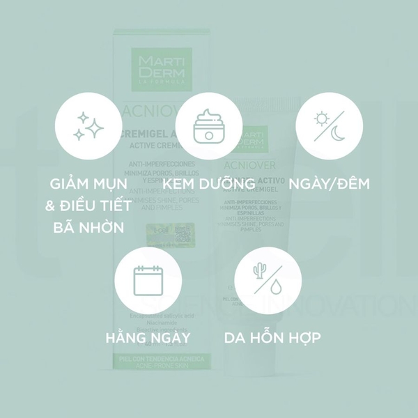 MARTIDERM ACNIOVER ACTIVE CREMIGEL / KEM DƯỠNG GIẢM NHỜN, MỤN & SE LỖ CHÂN LÔNG
