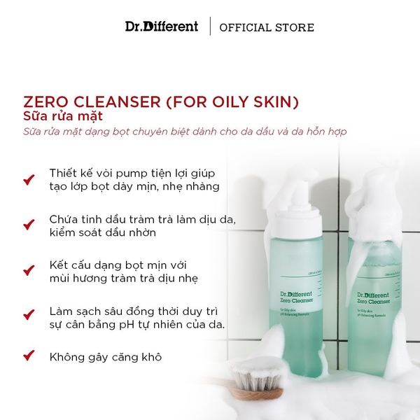 Dr. Different Zero Cleanser (For Oily Skin) – Sữa Rửa Mặt Dạng Bọt Tinh Chất Tràm Trà, Giúp Làm Sạch Sâu Và Kiểm Soát Dầu Nhờn