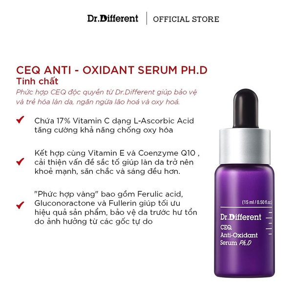 Dr.Different CEQ Anti-Oxidant Serum Ph.D – Tinh Chất Chống Oxy Hóa Chuyên Biệt, Dưỡng Sáng Và Nâng Cơ Săn Chắc Da