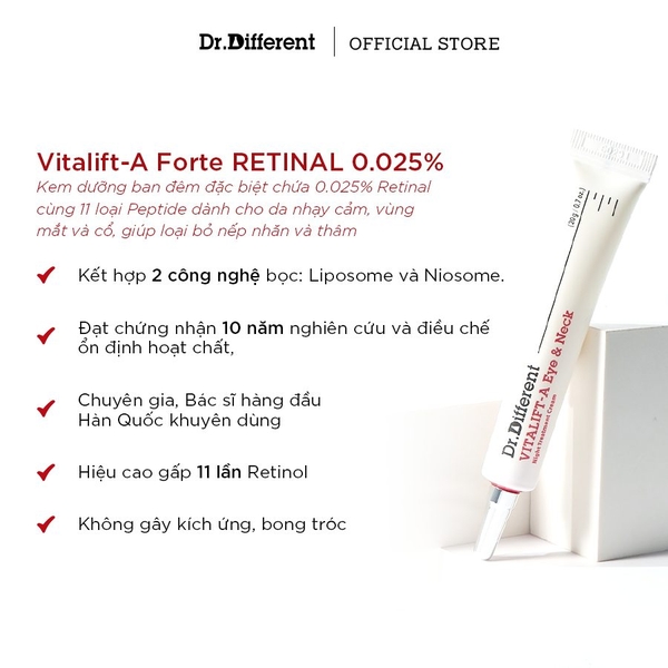 DR.DIFFERENT VITALIFT-A EYE & NECK / KEM DƯỠNG CHỐNG LÃO HÓA, MỜ NẾP NHĂN, TRỊ THÂM VÙNG DA CỔ & MẮT