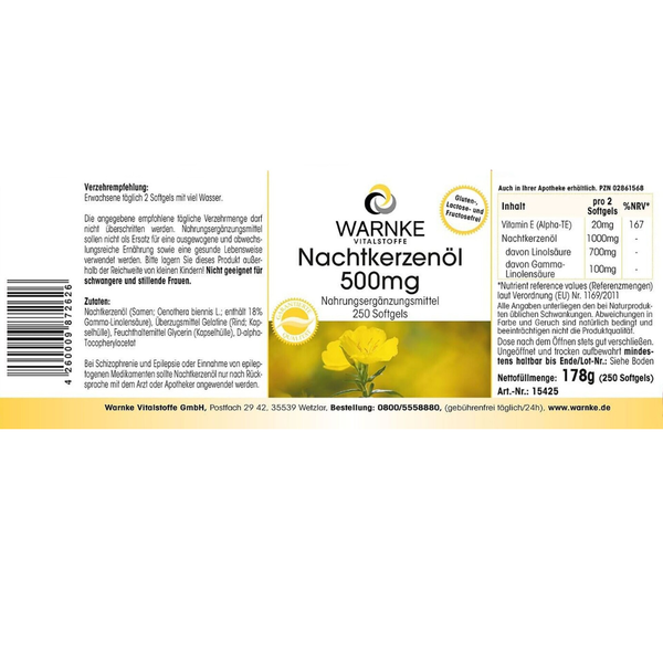 Warnke Nachtkerzenöl 500mg – Bí Quyết Cân Bằng Nội Tiết & Trẻ Hóa Da Từ Đức