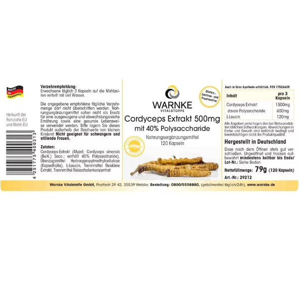 Warnke Cordyceps Extract 500mg – Đông Trùng Hạ Thảo Đức Tăng Cường Sức Khỏe Toàn Diện