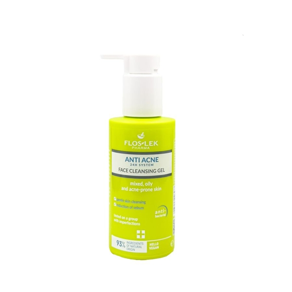 FLOSLEK ANTI ACNE 24H SYSTEM FACE CLEANSING GEL (125ml) - Gel Rửa Mặt Ngăn Ngừa Mụn, Sạch Sâu & Kiểm Soát Dầu Hiệu Quả ( DẠNG VÒI)
