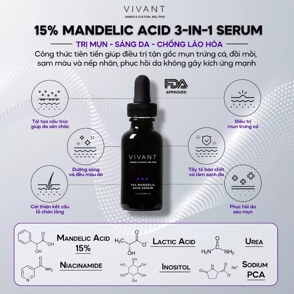 Vivant 15% Mandelic Acid Serum (Level II) – Giải Pháp Đột Phá Cho Làn Da Dầu Mụn & Lão Hóa