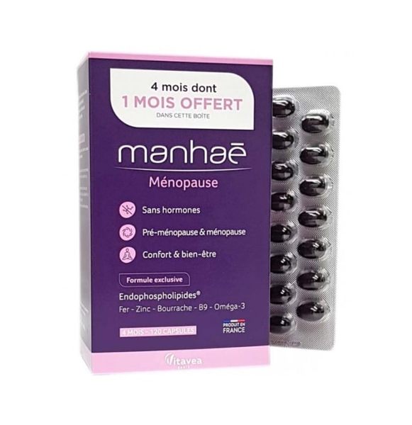 MANHAÉ MÉNOPAUSE: Viên Uống Hỗ Trợ Nội Tiết Tố Nữ Pháp - Giảm Bốc Hỏa, Khô Hạn & Làm Chậm Lão Hóa