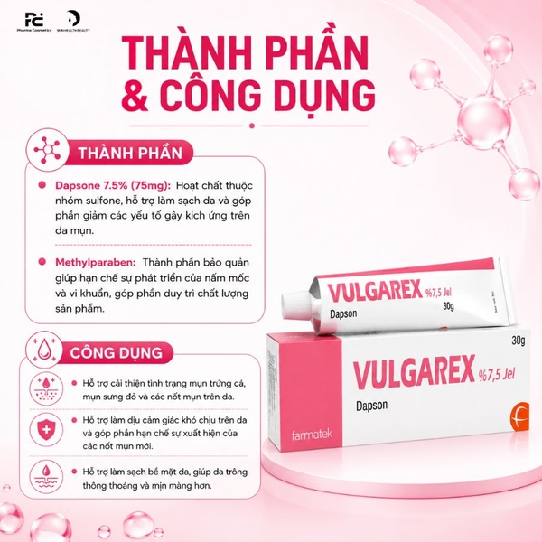 Vulgarex 7.5% Dapsone Jel 30g: Giải Pháp Tiên Tiến Cho Mụn Trứng Cá, Mụn Viêm Và Mụn Nội Tiết