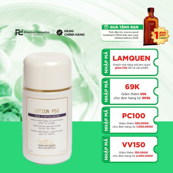 BIOLOGIQUE RECHERCHE LOTION P50 / LOTION TẨY TẾ BÀO CHẾT, LÀM SẠCH SÂU VÀ THANH LỌC LỚP BIỂU BÌ 150ml