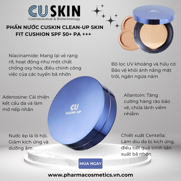 CUSKIN CLEAN-UP SKINFIT CUSHION PACT SPF 50+ PA+++ 15 G + 15 G / PHẤN NƯỚC LÀN DA HOÀN HẢO KHÔNG TÌ VẾT 
