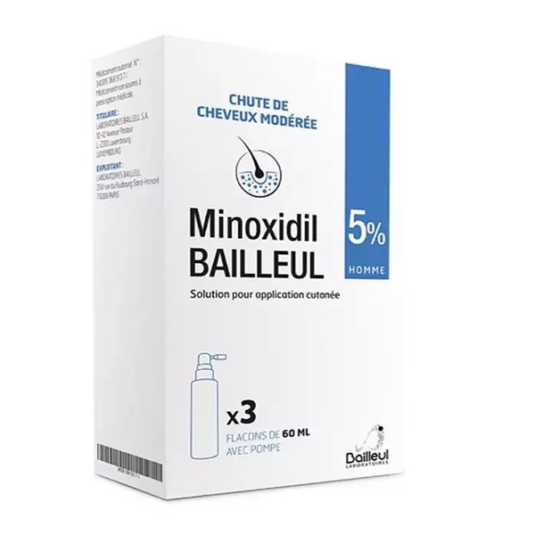 XỊT MỌC TÓC MINOXIDIL BAILLEUL 5% - Giải Pháp Chuyên Sâu Cho Người Bị Hói Đầu, Giúp giảm rụng tóc và kích thích mọc tóc ( Set 3 lọ )