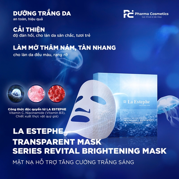 LA ESTEPHE TRANSPARENT MASK SERIES REVITAL BRIGHTENING MASK / MẶT NẠ HỖ TRỢ TĂNG CƯỜNG TRẮNG SÁNG