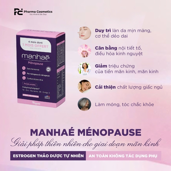 MANHAÉ MÉNOPAUSE: Viên Uống Hỗ Trợ Nội Tiết Tố Nữ Pháp - Giảm Bốc Hỏa, Khô Hạn & Làm Chậm Lão Hóa
