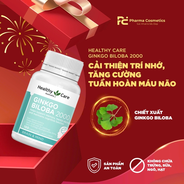 Healthy Care Ginkgo Biloba 6000mg – Giải Pháp Tăng Cường Trí Nhớ & Tuần Hoàn Não Vượt Trội