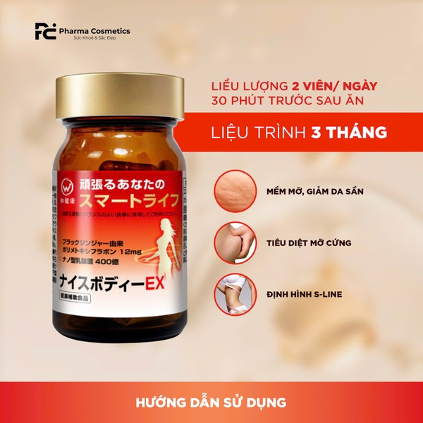 WAKENKO NICE BODY EX 60 VIÊN / VIÊN UỐNG GIẢM MỠ BỤNG LỢI KHUẨN GỪNG ĐEN 