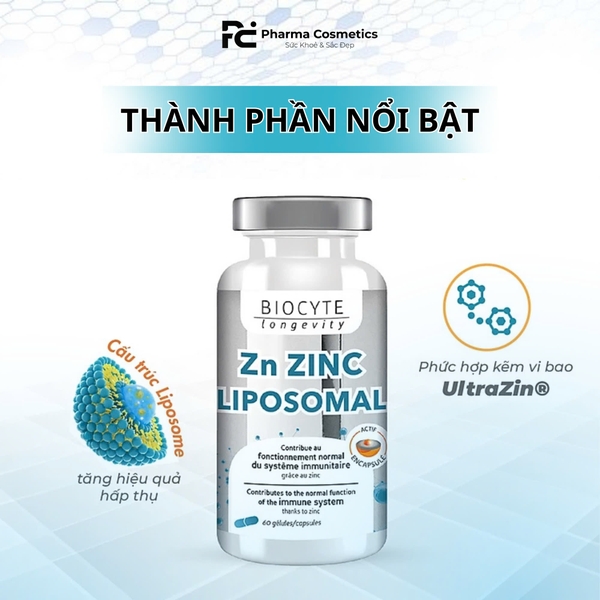 Biocyte Zn Zinc Liposomal – Kẽm Bao Vi Nang Giảm Nhờn Mụn & Tăng Đề Kháng