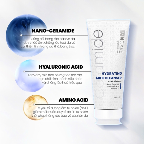 MDCARE HYDRATING MILK CLEANSER / SỮA RỬA MẶT DỊU NHẸ VÀ CẤP ẨM 
