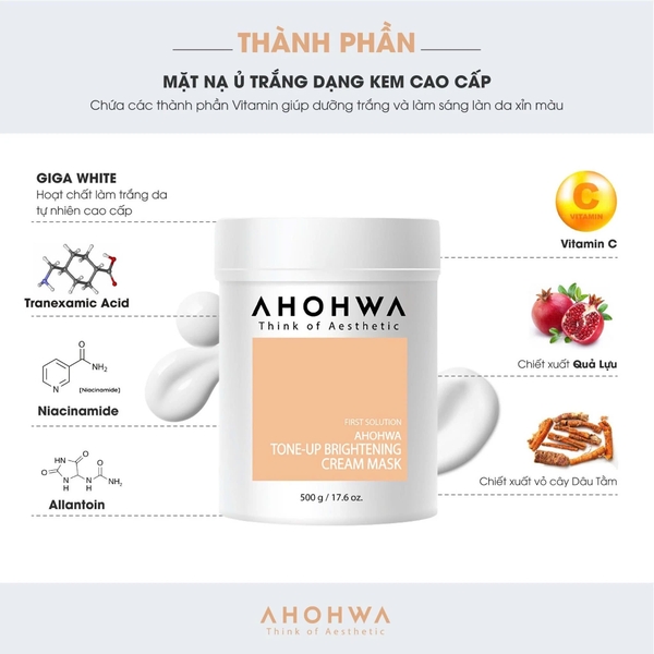 AHOHWA TONE-UP BRIGHTENING CREAM MASK / MẶT NẠ Ủ NHẢ NẮNG, SÁNG DA VÀ ĐỀU MÀU DA