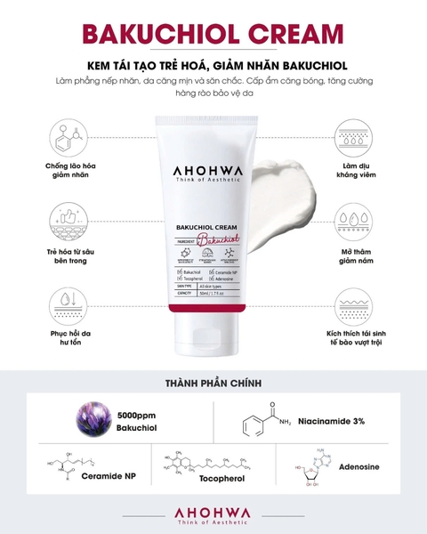 AHOHWA BAKUCHIOL CREAM / KEM TÁI TẠO TRẺ HOÁ, GIẢM NHĂN 