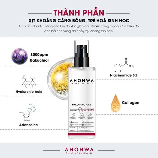 AHOHWA BAKUCHIOL MIST / XỊT KHOÁNG CĂNG BÓNG, TRẺ HOÁ SINH HỌC 