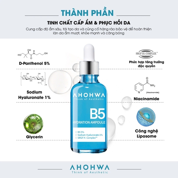 AHOHWA HYDRATION AMPOULE B5 / TINH CHẤT B5 CẤP ẨM VÀ PHỤC HỒI DA 