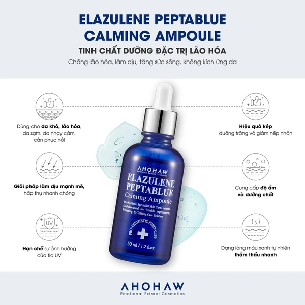 AHOHWA ELAZULENE PEPTABLUE CALMING AMPOULE / TINH CHẤT PHỤC HỒI, TRẺ HOÁ TẾ BÀO SINH HỌC 