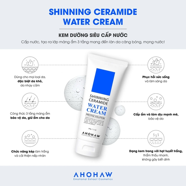 AHOHAW SHINNING CERAMIDE WATER CREAM / KEM DƯỠNG SIÊU CẤP NƯỚC & PHỤC HỒI HÀNG RÀO BẢO VỆ DA 
