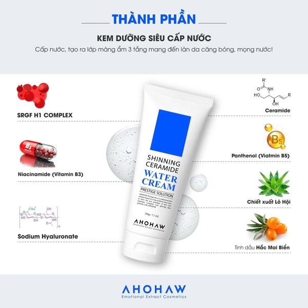 AHOHAW SHINNING CERAMIDE WATER CREAM / KEM DƯỠNG SIÊU CẤP NƯỚC & PHỤC HỒI HÀNG RÀO BẢO VỆ DA 