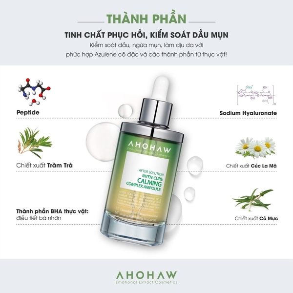 AHOHAW INTEN CURE CALMING COMPLEX AMPOULE / TINH CHẤT GIẢM VIÊM, CẢI THIỆN MỤN 