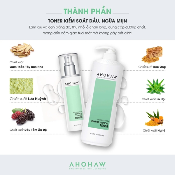AHOHAW CONTROL CLINICAL TONER / TONER CÂN BẰNG DA, CẤP ẨM DỊU NHẸ, CẢI THIỆN MỤN 