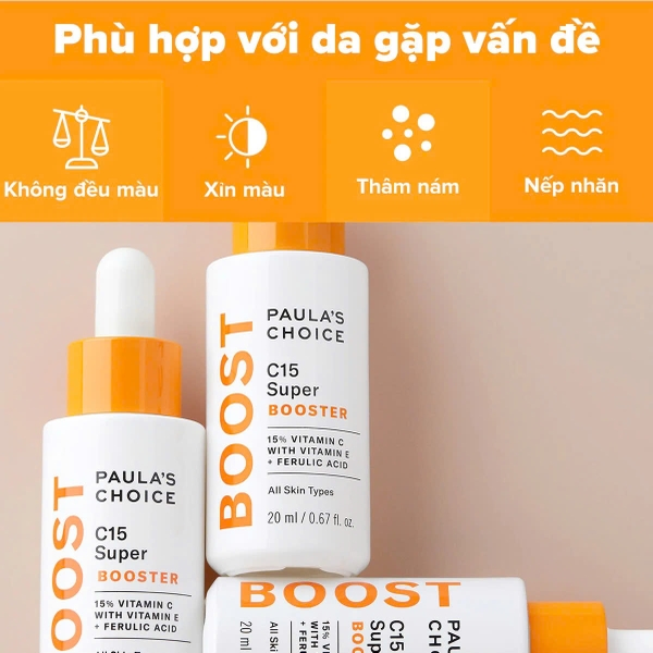 Paula’s Choice C15 Super Booster: Tinh Chất Sáng Da, Mờ Thâm Nám & Cải Thiện Nếp Nhăn Với 15% Vitamin C