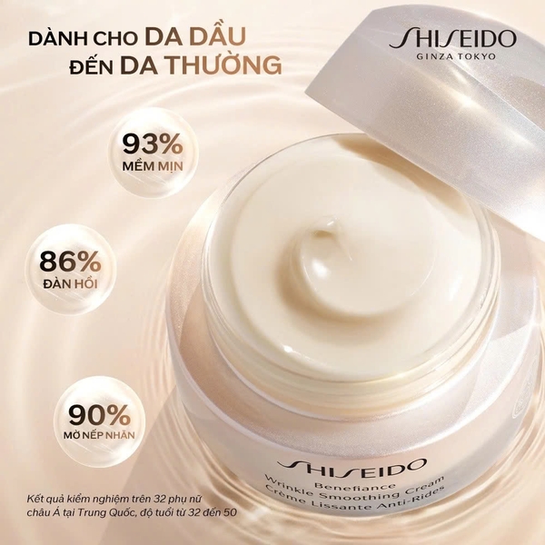 SHISEIDO BENEFIANCE WRINKLE SMOOTHING CREAM: Kem Dưỡng Da Chống Nhăn, Tái Tạo Vẻ Ngoài Mịn Màng