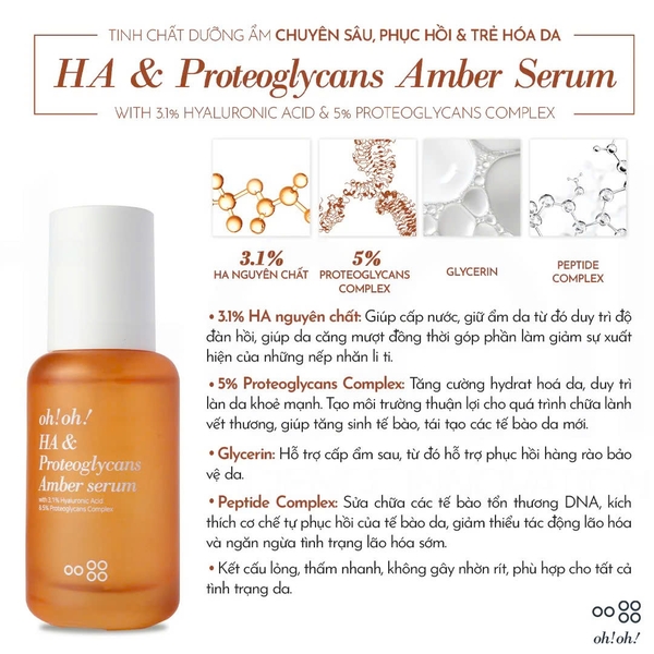 OH!OH! HA & PROTEOGLYCANS AMBER SERUM: Tinh Chất Cấp Ẩm Đa Tầng, Phục Hồi & Trẻ Hóa Làn Da