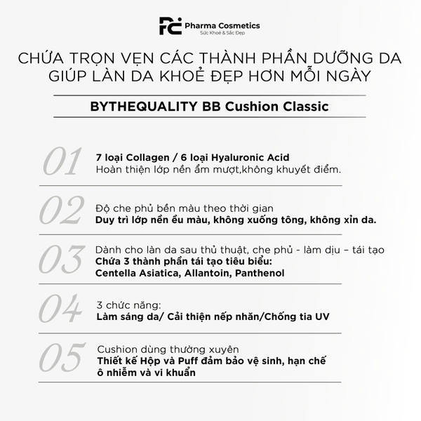 BYTHE QUALITY BB CUSHION CLASSIC: Cushion 3 trong 1 - Trang Điểm, Chống Nắng & Dưỡng Da