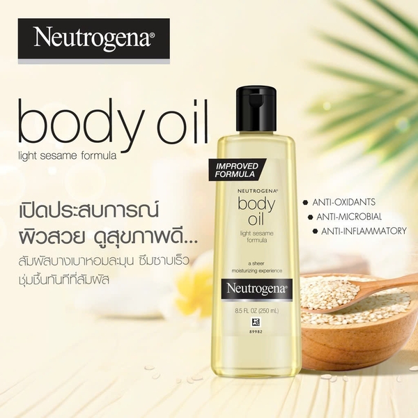 Neutrogena® Body Oil, Light Sesame Formula For Dry Skin: Tinh Dầu Dưỡng Thể Hương Mè Nhẹ Nhàng - Dưỡng Ẩm Sâu Cho Làn Da Khô