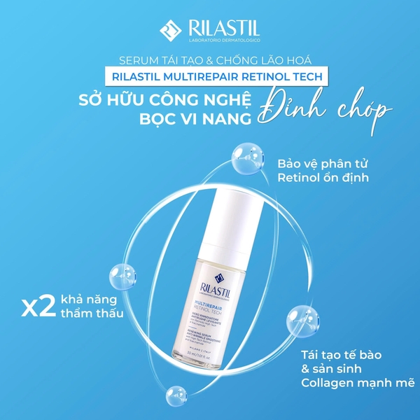RILASTIL MULTIREPAIR RETINOL TECH: Tinh Chất Chống Lão Hóa Chuyên Sâu - Giảm Nhăn, Tái Tạo & Củng Cố Hàng Rào Da
