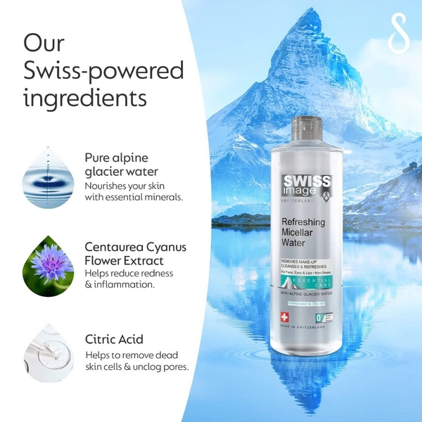 Swiss Image Refreshing Micellar Water – Nước Tẩy Trang Sạch Sâu & Cấp Ẩm Cho Da Dầu Mụn
