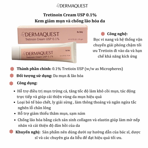 DermaQuest Tretinoin Cream USP 0.1% – Giải Pháp Vàng Điều Trị Mụn Và Trẻ Hóa Da Toàn Diện