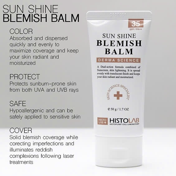 Histolab Sun Shine Blemish Balm [SPF35/PA++] – Kem Chống Nắng BB Cream Dưỡng Sáng, Che Khuyết Điểm Và Bảo Vệ Da ( Mùa Be Sáng)