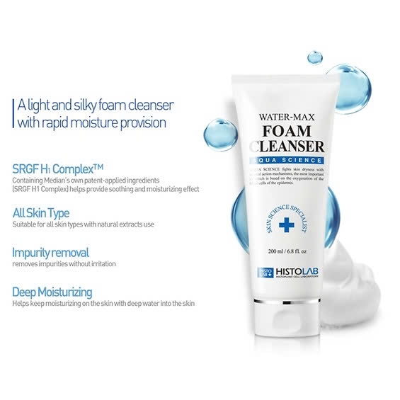 Histolab Water-Max Foam Cleanser – Sữa Rửa Mặt Dạng Gel Tạo Bọt Cấp Ẩm Khóa Nước, Thanh Lọc Lỗ Chân Lông Và Nuôi Dưỡng Da Sáng Mịn