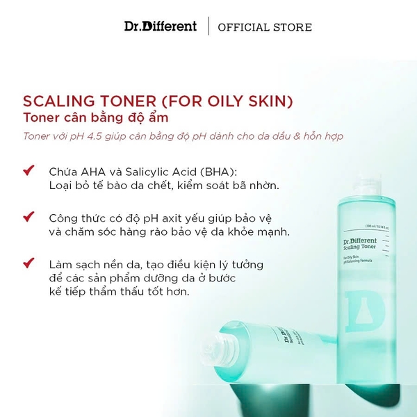 DR.DIFFERENT SCALING TONER 200ML – Nước Cân Bằng Dành Cho Da Dầu, Làm Sạch Sâu Và Tinh Chỉnh Bã Nhờn