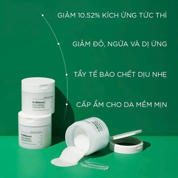 DR.DIFFERENT CICA METAL CALMING PAD – Bông Miếng Thấm Tinh Chất Rau Má Giúp Làm Dịu Da, Giảm Thô Ráp Và Cấp Ẩm Mịn Màng
