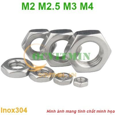 Đai Ốc Lục Giác Mỏng M2 M2.5 M3 M4 Tán Inox304