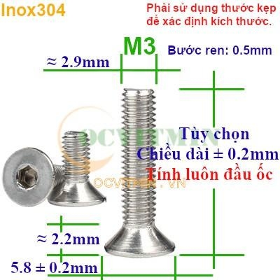 Ốc Lục Giác Đầu Bằng M3 Inox 304