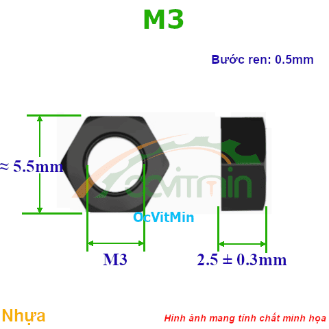 Đai Ốc Lục Giác M3 Tán Nhựa - Dai Oc Tan Ecu Luc Giac Nhua